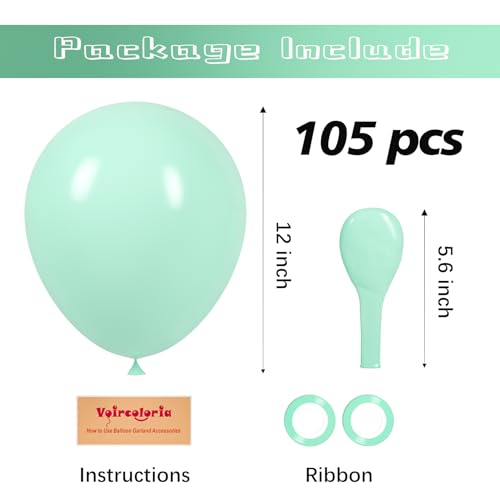 Image of Voircoloria 105pcs Mint Green Balloons 12inch Party Latex Balloons for Boys Girls Birthday Baby Shower Gender Reveal Wedding Sunflower Party Decorations