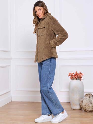 Allegra K Winter Faux Fur Coats for Women's Fuzzy Shearling Pockets Button Down Teddy Jacket Outerwear4