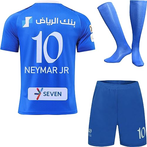 NIHMEX 2023/2024 Neymar Jr. #10 Hilal Riyadh Al Heim Kinder Trikot Fußball Neu Saison, Shorts Socken Jugendgrößen (Heim,30)