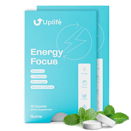 UPLIFE Energy and Focus Gum – 20 Pcs, Made in USA | 40mg Natural Caffeine + 80mg L-Theanine + Vitamin B12 & B3 | Sugar-Free, Vegan | Nootropic Gum for Energy, Focus & Mental Clarity – Peppermint