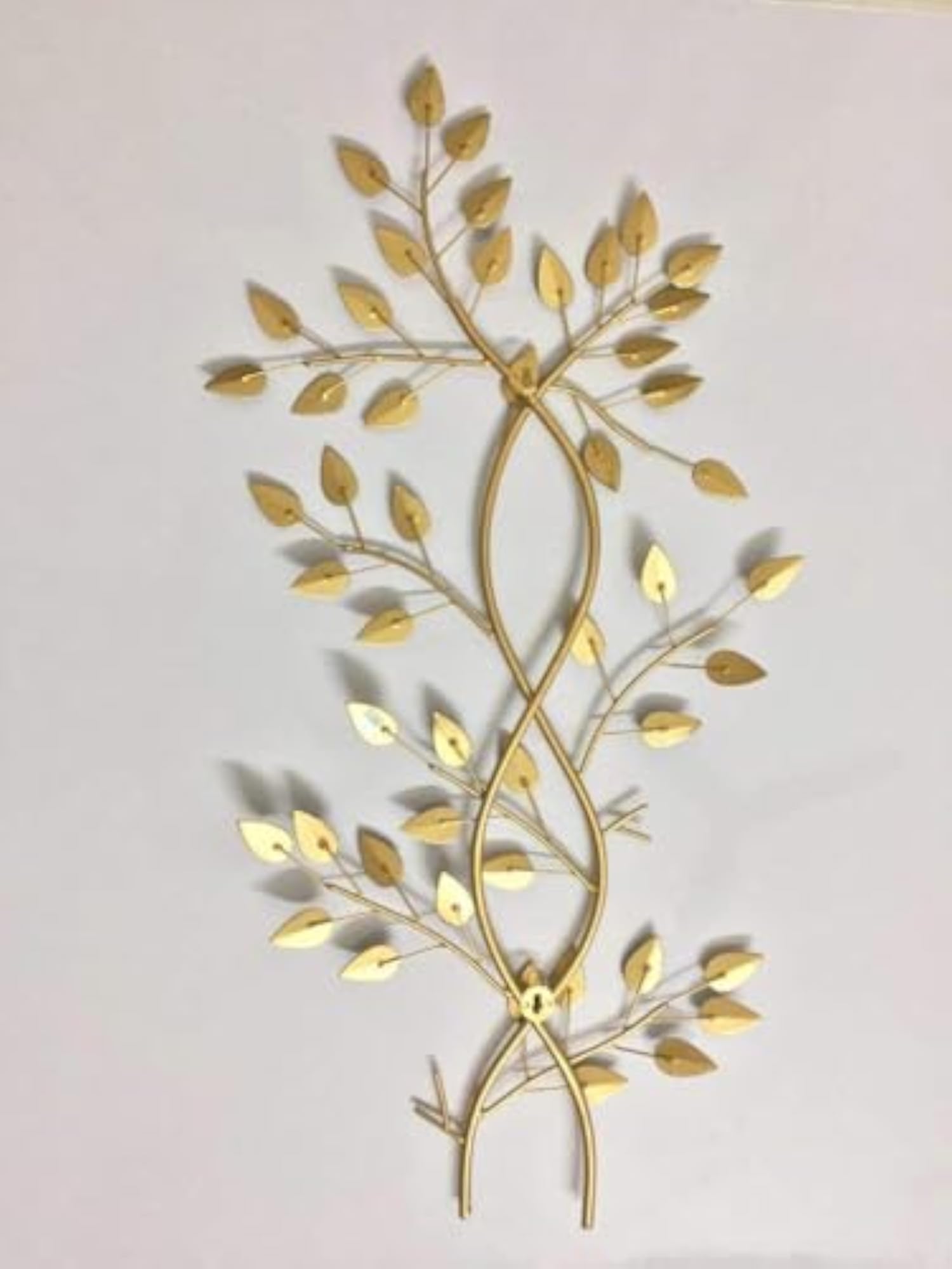 Gold and Grey Leaf Branch Metal Wall Art