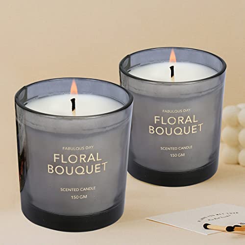 Image of MINISO Scented Candles Home Wax Scented Candle Aroma Decoration Candles Gift for Home Decor-Fabulous Day,Black Floral Bouquet 150G*2