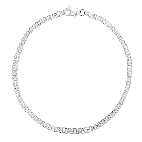 Ritastephens Sterling Silver Italian 3mm Bismark Link Anklet Bracelet Chain Anklet, 10