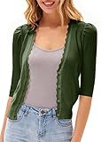Women Lightweight Knitted Sweater Coat Short Sleeve Hollow Out Knitwear Open Front Cardigan Olive Gr