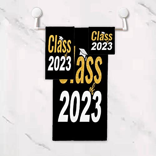 Kakusandha Class Of 2023 Graduation 3Pc Towel Set Bath& Hand Towels& Washcloth -Super Absorbent Quick Dry Soft For Decorative Home Bath Kitchen Hotel Gym Swim Spa Gift #TOP5