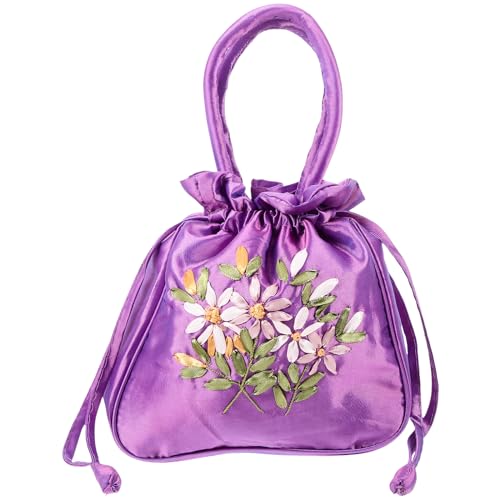 VALICLUD Small Bag Tote Bag Hand Drawstring Purse with Handle Drawstring Tote Purse Embroidered Women Embroidered Miss Silk Folk-custom Purple