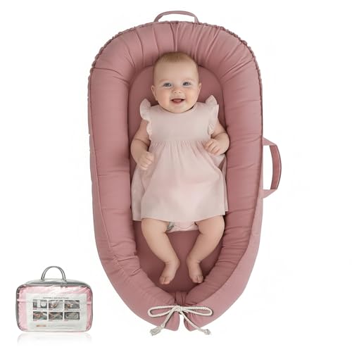 Baby Lounger - Infant Lounger for Newborn 0-24 Months, Pure Cotton Breathable Baby Nest Lounger, Newborn Essentials for Baby Boys & Girls, Portable Baby Lounger for Home and Travel