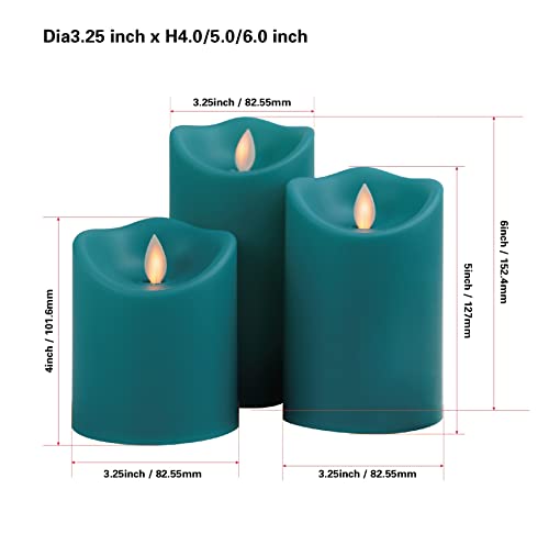 Kitch Aroma Outdoor Waterproof Teal Candles Teal Outdoor Battery Operated Pillar Flameless Candles, Moving Flame Led Candles With Timers Remote, Teal Plastic Candles, D3.25 X H4 5" 6" #TOP2
