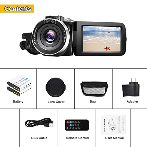 Video Camera Camcorder Full Hd 1080P 30Fps 24.0 Mp Ir Night Vision Vlogging Camera Recorder 3.0 Inch Ips Screen 16X Zoom Camcorders Remote Control With 2 Batteries #TOP6