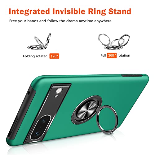 KRAFTCARE for Google Pixel 7 5G Case with Kickstand Ring, Upgrade Shockproof and Anti Scratch 360° Magnetic Ring Holder Stand Protective Phone Case Cover for Google Pixel 7 5G - Dark Green - Image 2