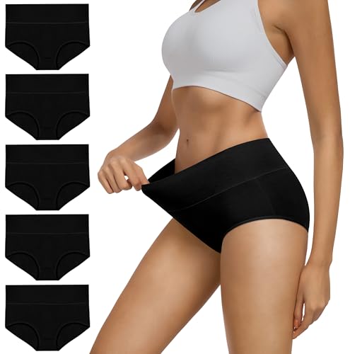 Image of MIRITY Women's High Waist Cotton Underwear - Soft Full Coverage Briefs with Double-Layer Waistedband