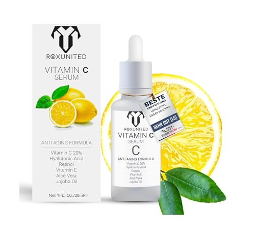 ROXUNITED Vitamin C Serum 30ml [BIO] Vergleichssieger 2024 - mit Hyaluronsäure - Anti-Aging - Aloe...