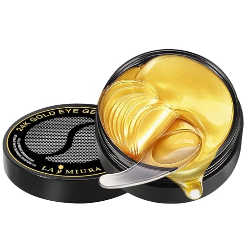 24K Gold Under Eye Patches - 60 Pcs Eye Masks for Dark Circles Pu...