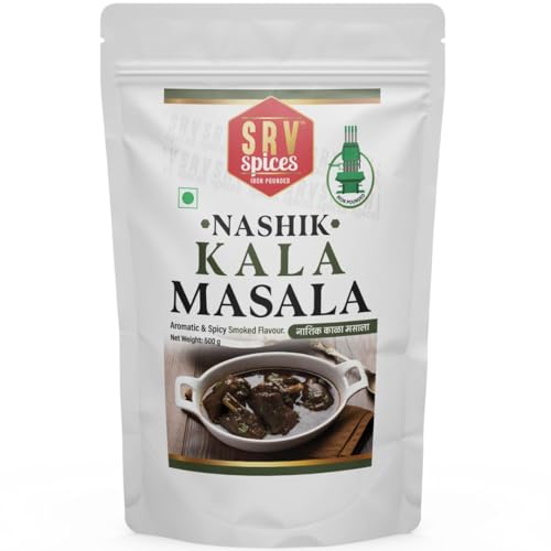 Image of SRV Spices (Iron Pounded) Nashik Kala Masala 500gm| Smokey & Spicy Flavour, 20 Hand Picked Ingredients | organic & Natural | Ideal for Black Gravy, Curries, Chicken,Mutton