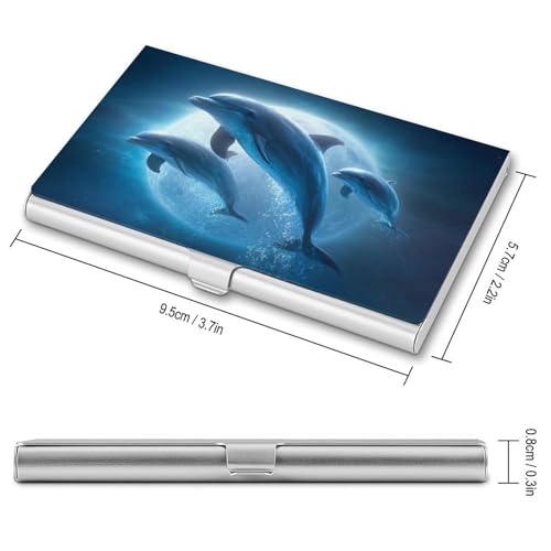 Three Dolphins Jumping Business Card Holder, Pocket Slim Portable Metal Business Card Case for Women Men2