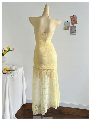 GORGLITTER Women's Lace Strapless Bodycon Maxi Dress Backless Sleeveless Asymmetrical Summer Graduation Prom Sundresses2
