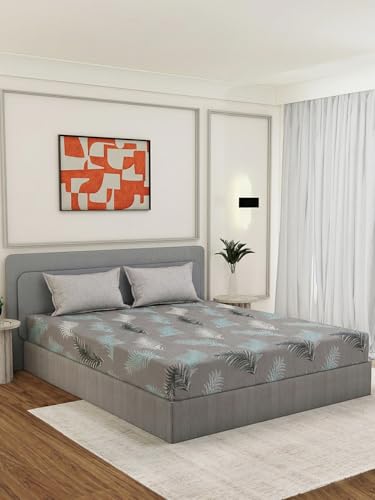 Image of Monte Carlo Aromatica Polyester Double Size Flat Bedsheet | 110 GSM | Leaf 1 Bedsheet with 2 Pillow Cover | Bedsheet 91 x 98 Inches, Pillow 18 x 27 Inches (Cool Grey)