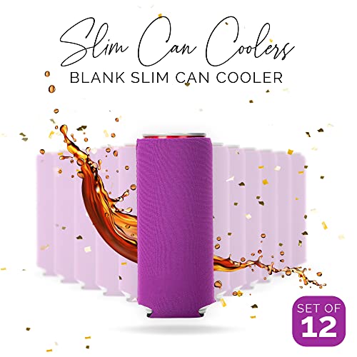 Image of Slim Can Cooler Sleeve 12 Pack - Blank Neoprene Insulated Can Coolers for 12 oz Skinny Beer & Soda Cans - Sublimation Ready Drink Sleeves for Heat Press, Custom Printing & Party Favors (Purple)