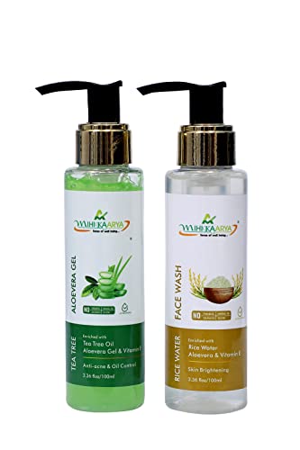 Image of Combo: Tea Tree Aloe Vera Gel 100ml & Rice Water Face Wash 100ml | Soothing, Hydrating & Cleansing Skincare for Men & Women