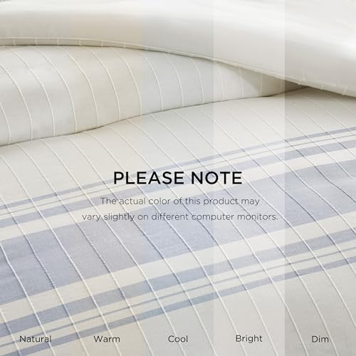 Harbor House King Comforter Set, Stripes Clipped Jacquard, Soft Cotton Oversized Comforter for a King-Size Bed, Farmhouse Bedding, 2 Shams, Bedskirt, 2 Décor Pillows, Morgan, King White/Blue by Harbor House - Image 5