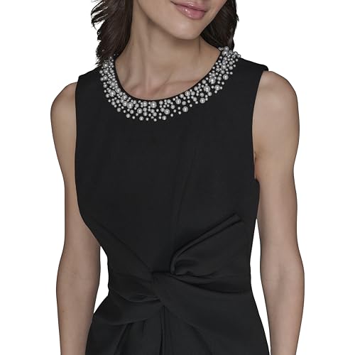 Image of Karl Lagerfeld Women's Crew Neck Twist Front Scuba Crepe Dress