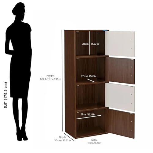 Image of Nilkamal Sear Plus 4 Tier Wooden Free Standing Storage Cabinet | Engineered Wood | Multipurpose Storage Organizer for Clothes, Books, Toys| Legno Oak /Frosty White