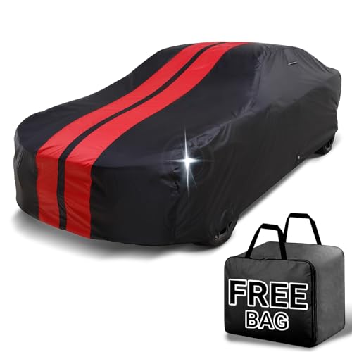 Image of iCarCover Custom Car Cover for BMW 2000 C /CS (1965-1970) Waterproof All-Weather Rain Snow UV Sun Protector Full Exterior Indoor Outdoor Car Cover (Stripe - Black /Red)