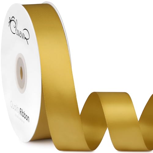 CLUEWR Double Faced Gold Satin Ribbon, 1 Inch, 50 Yards