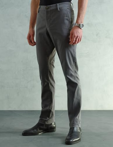 Image of Arrow Sport Men Slim fit Cotton SolidMid Rise waistTrousers