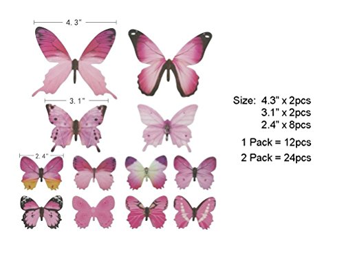 Butterfly Wall Decals, 24 Pcs 3D Butterfly Removable Mural Stickers Wall Stickers Decal Wall Decor For Home And Room Decoration (Pink) #TOP2
