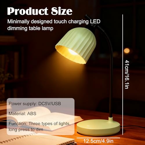Behogan 12 * 41cm Schreibtischlampe Kinder, Dreistufig Dimmbar LED Tischlampe, Wiederaufladbar Touch Steuerung Nachttischlampe, Leselampe Flexibles Arm für Schreibtisch Büro und Nachttisch(Grün)