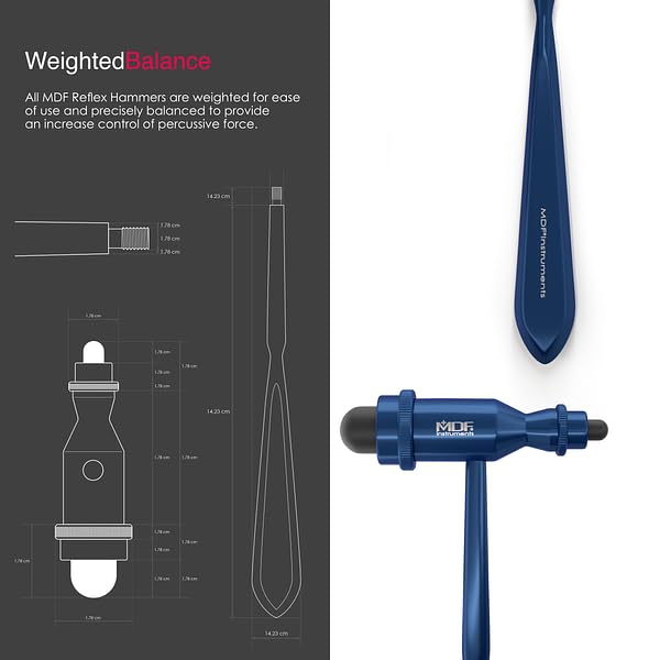 MDF Instruments, Tromner Neurological Reflex Hammer with Pointed Tip Handle for Cutaneous and Superficial Responses - Free-Parts-for-Life (MDF555CD11) (Capridium Blue)