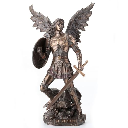 Estatua de San Miguel Arcángel 12.5 pulg. Resina y Bronce miniatura 1