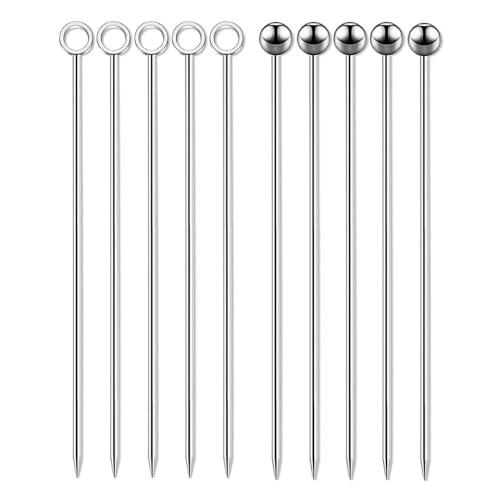 FRAINBOWZ Stainless Steel Cocktail Picks, 10PCS Cocktail Sticks, Cocktail Garnish, Metal Cocktail Sticks for Fruit Skewers Barbeque Snacks, Cake, Appetizers, Cocktail Accessories