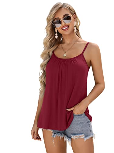 Image of Charmo Camisole for Women Bulid-in Bra Casual Flowy Cami Adjustable Spaghetti Strap Tank Top Loose Fit Red 3XL