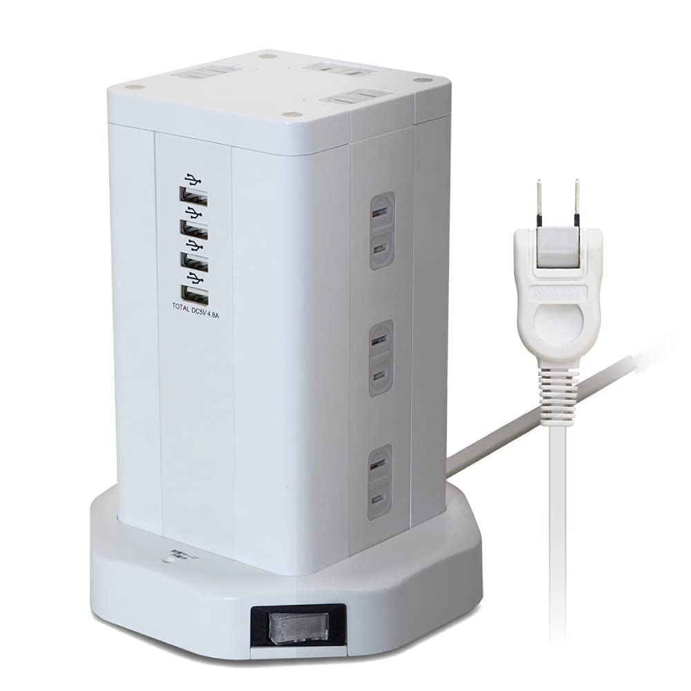 Amazon.co.jp: STYLED タワー型 電源タップ 延長コード コンセント 12  