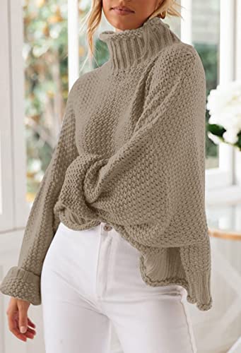 Image of ZESICA Women's Turtleneck Batwing Sleeve Loose Oversized Chunky Knitted Pullover Sweater Jumper Tops