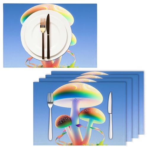 Sets de table lavables antidérapants lot de 6 coton lin motif herbe - 3