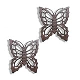 Comfy Hour Heavy Duty Cast Iron Garden Stepping Stones, Vintage Rustic Butterfly Design, Weather Resistant Metal Pavers for Outdoor Walkway, Lawn, and Yard Art Decor, Antique Brown, Set of 2