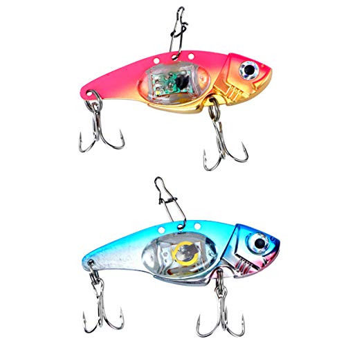 2 peças de iscas de pesca BesPORTBLE com luz de LED pisca-pisca colher de pesca para água salgada ro