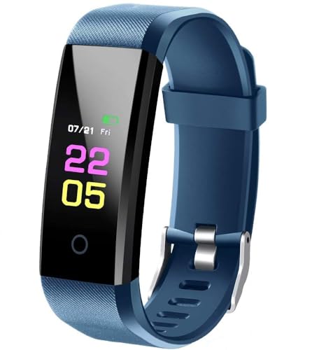 DSLIHA Rastreador de Fitness con pulsómetro, IP67 Resistente al Agua, Pulsera de Fitness, Monitor de Actividad, Monitor de sueño, podómetro, Reloj Inteligente para niños, Mujeres y Hombres (Blue)