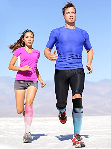 Image of Geyoga 15-25 mmHg Open Toe Compression Socks Calf Toeless Compression Socks for Women or Men Sports, Circulation, Travel, Large Size (Pink White, Blue Black,2 Pairs)