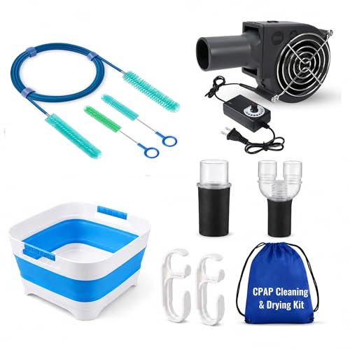 Complete CPAP Cleaning Kit with CPAP Hose Dryer CPAP Dryer and Cleaning Supplies for 22 mm & 15 mm Tubing CPAP Hose Cleaner Brush Collapsible Wash Basin and 2 Hooks (Ultra)