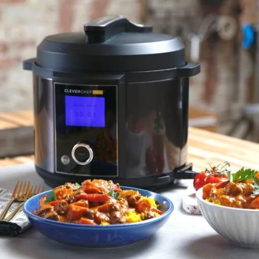 CleverChef Pro 6-in-1 Digital Pressure Cooker 4.8L - Multicooker, Slow Cooker, Soup Maker, Rice Cooker, Sous Vide - Free Drew&Cole Recipe App - Energy Efficient Cooking - Non-Stick Coating - Black