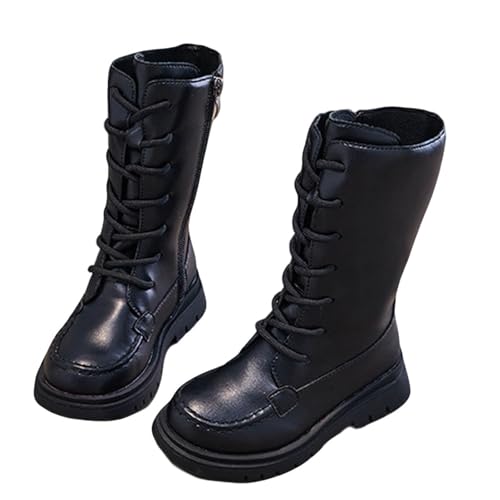 2025 Fashion Girls Boots Combat Boots PU Leather Lace Up Side Zipper Booties Mid Calf Platform Boot