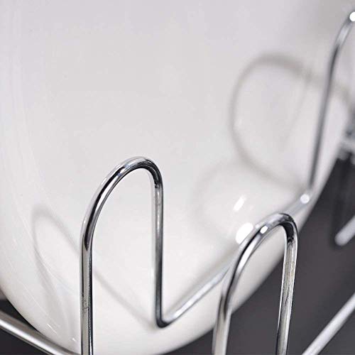 Loclgpm Rust-Proof Kitchen Draining Dish Drying Rack, Dish Rack with Black Drain Board, 3 Independent Cup Holder Accessories, 1 Wide Tableware Rack and Knife Holder Accessory