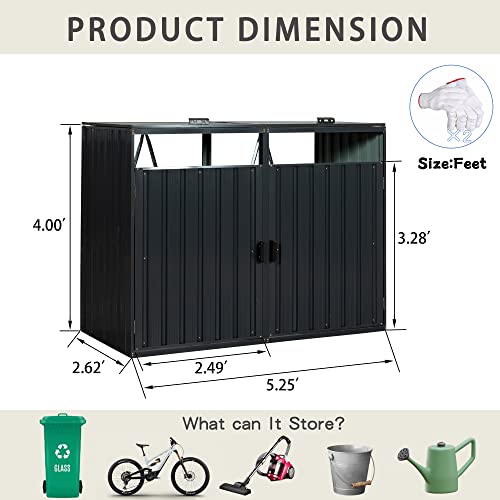 Egjyzjnz 09 63 Inch Garbage Bin Shed Stores 2 Trash Cans Metal Outdoor Bin Shed thumb #1