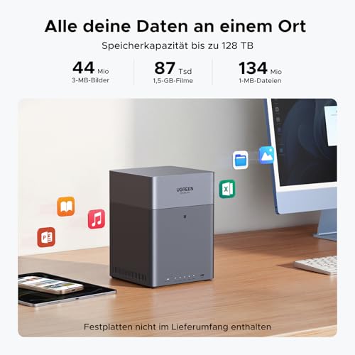 UGREEN NASync DH4300 Plus 4-Bay Desktop NAS, 2,5 GbE-LAN-Port, 8GB LPDDR4X RAM, NFC EIN-Berührungs-Verbindung, KI Familien und Babyalbum, Persönliche Cloud für Heim/Office (Ohne HDD)