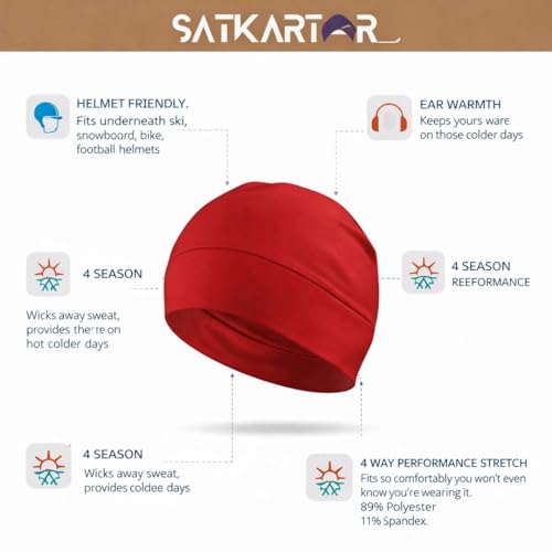 Image of SATKARTAR Cotton Lycra Beanie Skull Cap | Soft, Stretchable Sleep Hat & Helmet Liner | Ideal for Biking, Cycling & Sports - Unisex