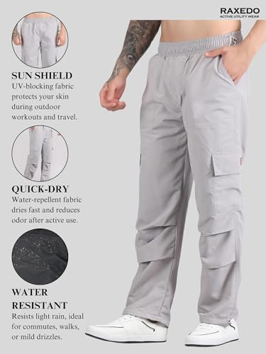 Image of Men's Water-Resistant Parachute Pants | Mens Bottom Wear | Cargo Pants for Men | Korean Pants for Man | Baggy Trackpants | Lightweight Multi-Pocket Utility Fit - Freedom to Move & All-Day Comfort
